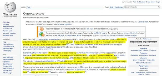 Corporatocracy Wikipedia Summary Highlights